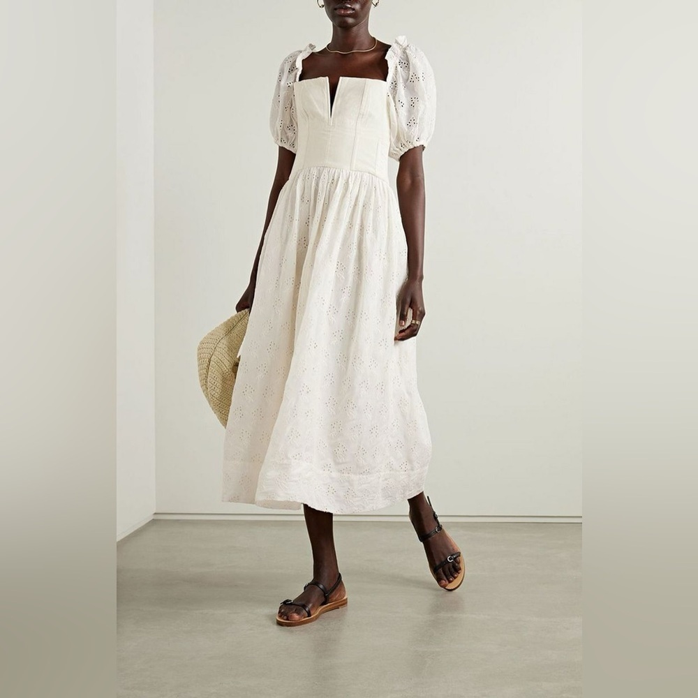 The Great The Primrose broderie anglaise cotton midi dress Size 0 B65